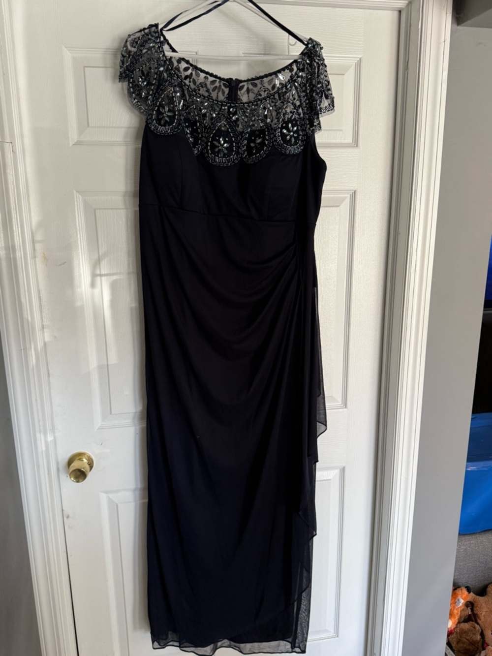 Black One-Shoulder Beaded Evening Gown